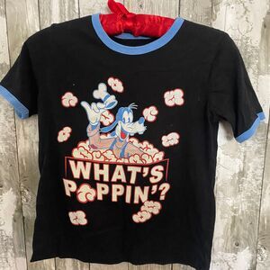 Disney black ringer short sleeve t-shirt goofy popocorn print kids M